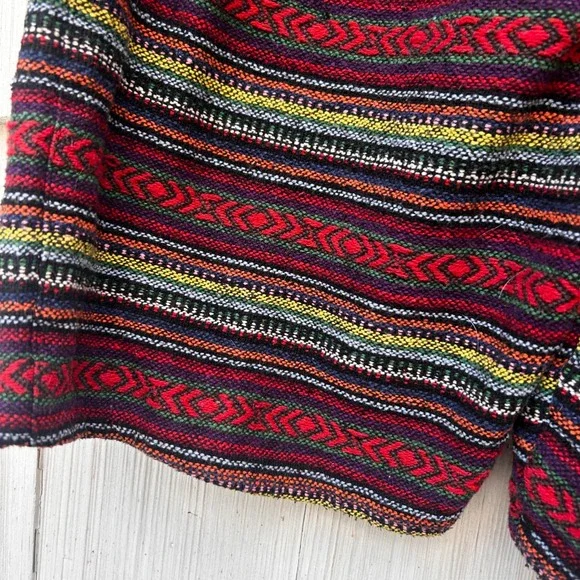 Harem Pants Mens Woven Tribal Stripe Boho Shorts Multicolor Wood Bead Detail - Picture 8 of 9